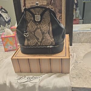 Brighton Black and Tan Snakeskin Handbag